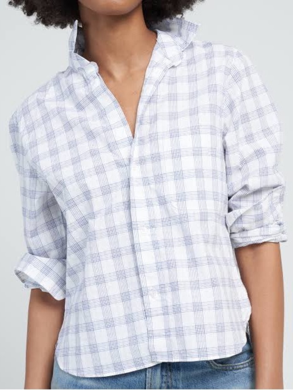 Frank & Eileen | Silvio Untuckable Button Down Shirt White Blue Plaid Size XL